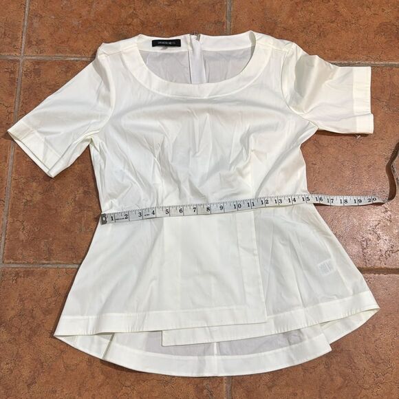 NWOT Lafayette 148 New York Cream Cuffed Sleeve Peplum Blouse Size 4 - Picture 9 of 10